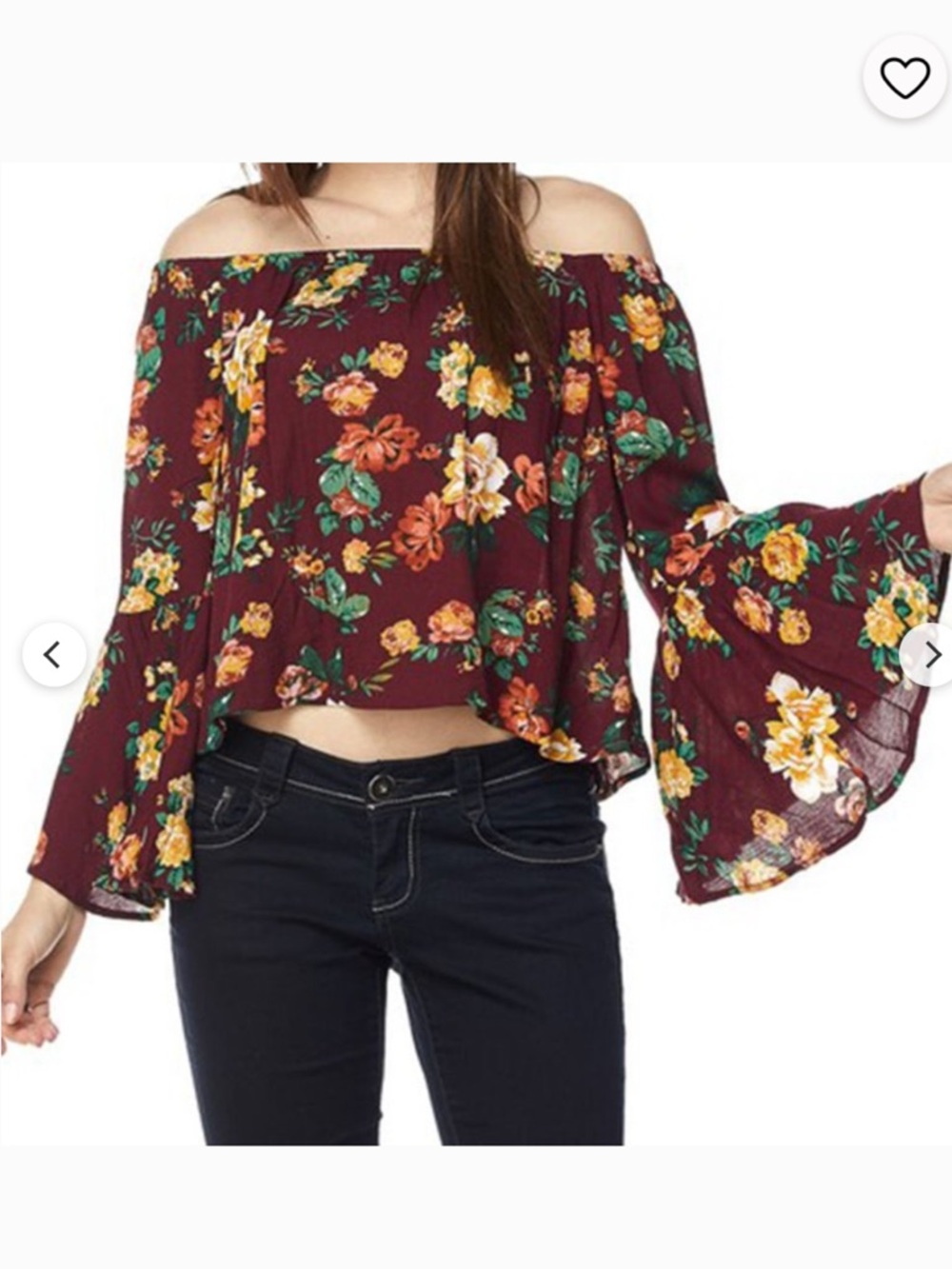Off the Shoulder Burgundy Floral Batwing Sleeve Blouse